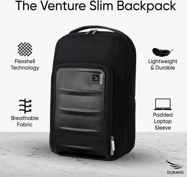 Alt view image 2 of 5 - Duravo Venture Slim Laptop Backpack, Durable, Sleek, Flight Approved, Fits Up to 17" Laptop, Breathable, Lightweight (Carbon, Slim)