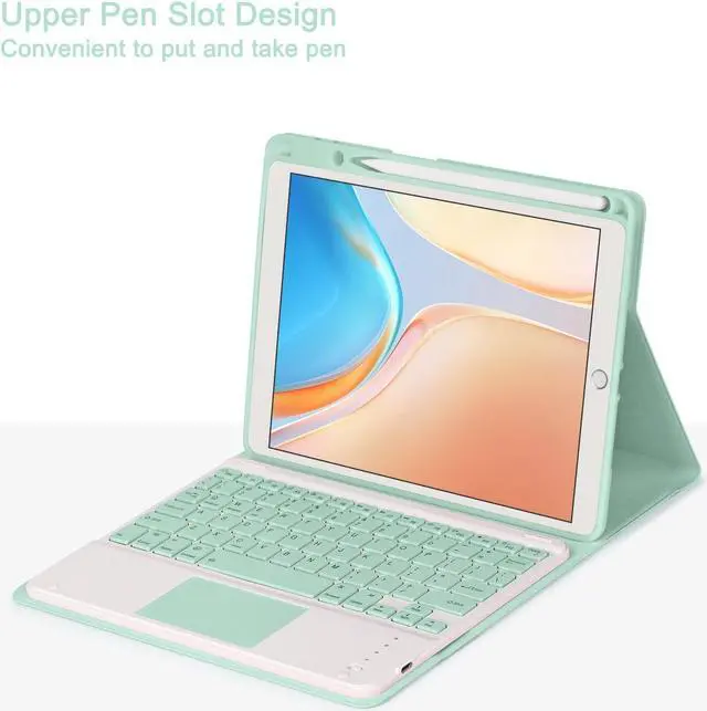 Alt view image 4 of 5 - Eisuiyi Keyboard Case for iPad 10.2" 7th/8th/9th gen, Compatible with iPad Air3/Pro10.5, Detachable Touchpad BT Keyboard, Magentic Protective Cover with Pencil Holder, Mint Green