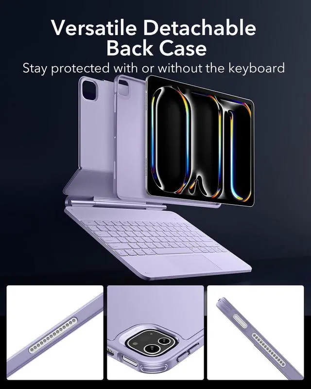 Alt view image 4 of 5 - ESR iPad Pro 13 Inch Case With Keyboard (M4, 2024), Easy-Set Magnetic Stand, Portrait/Raised Modes, Removable Case, Rebound 360 Series, Purple