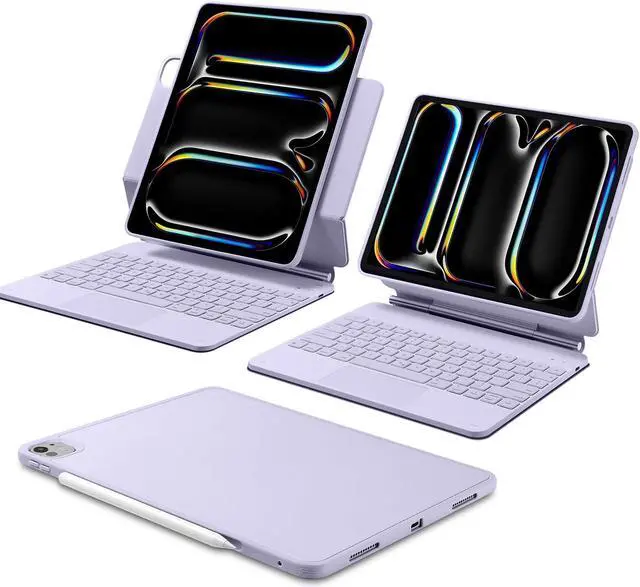Main image of ESR iPad Pro 13 Inch Case With Keyboard (M4, 2024), Easy-Set Magnetic Stand, Portrait/Raised Modes, Removable Case, Rebound 360 Series, Purple