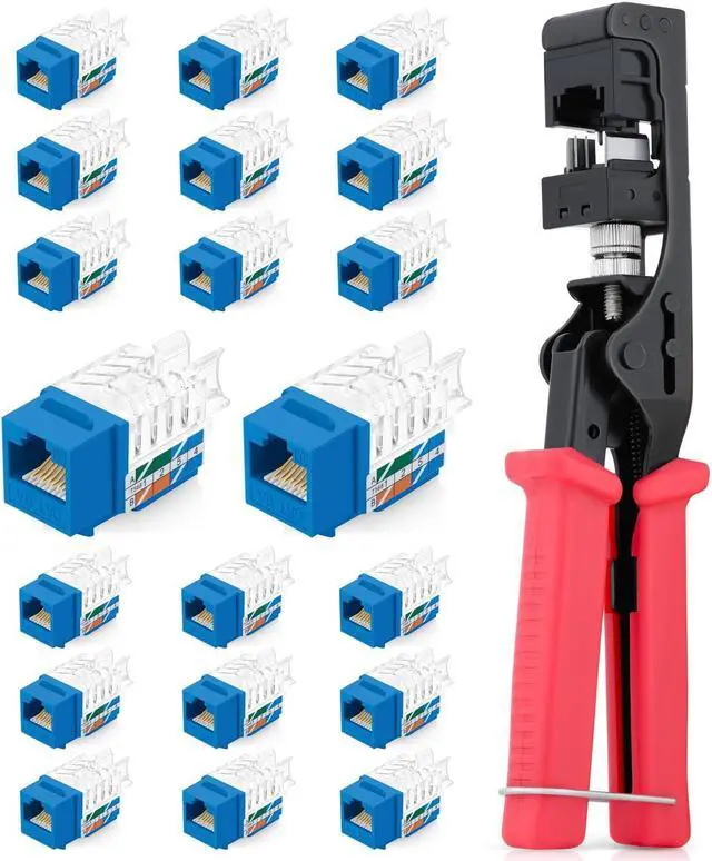 Main image of Everest Media Solutions Bundle  2 Items: 45Term - Speed Termination Tool + 20 Pack of RJ45 CAT6A UTP Keystone Jacks - Blue