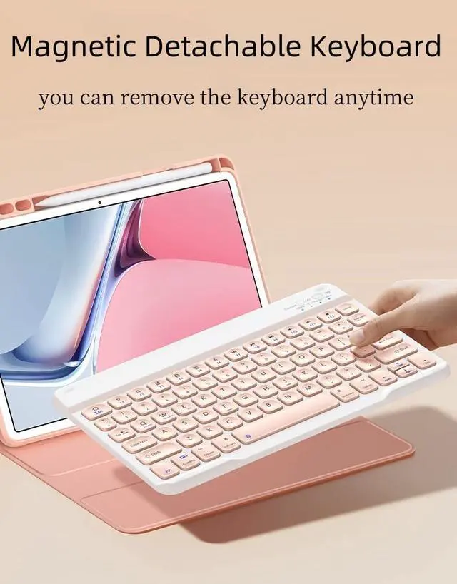 Alt view image 4 of 5 - AnMengXinLing Keyboard Case for iPad 9th 8th 7th Generation 10.2 with Mouse, Cute Candy Round Keycaps Magnetic Detachable Keyboard Case with Mouse Pen Holder for iPad9 iPad8 iPad7 Air3 Pro10.5, Black