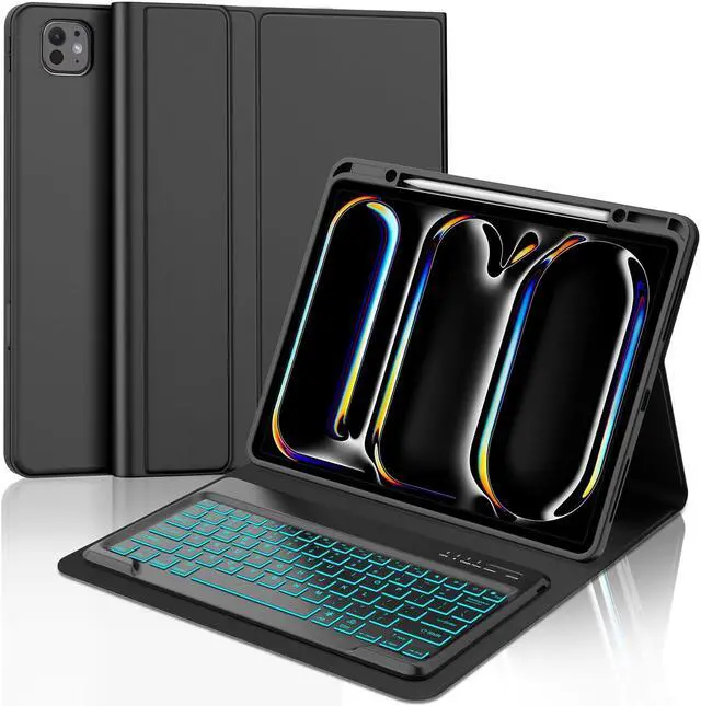 Main image of FARYODI for iPad Pro 13 Inch Case 2024 with Keyboard, 7 Color Backlit Magnetic Detachable Wireless Keyboard, Precise Cutouts Case Folio Case with Pencil Holder for iPad Pro 13'', Black