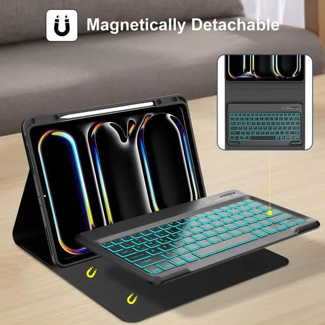 Alt view image 3 of 5 - FARYODI for iPad Pro 13 Inch Case 2024 with Keyboard, 7 Color Backlit Magnetic Detachable Wireless Keyboard, Precise Cutouts Case Folio Case with Pencil Holder for iPad Pro 13'', Black
