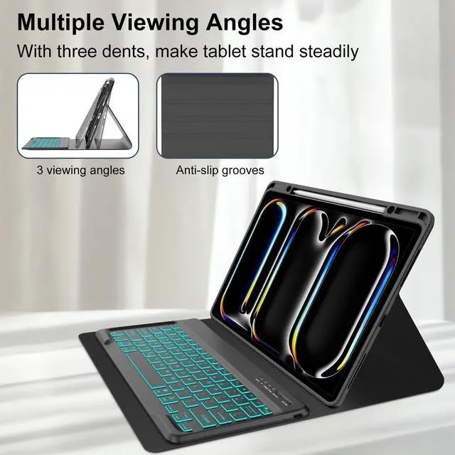 Alt view image 4 of 5 - FARYODI for iPad Pro 13 Inch Case 2024 with Keyboard, 7 Color Backlit Magnetic Detachable Wireless Keyboard, Precise Cutouts Case Folio Case with Pencil Holder for iPad Pro 13'', Black