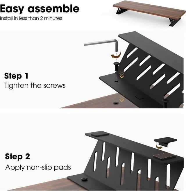 Alt view image 4 of 5 - Fenge Monitor Stand Riser, 32 Inch Desk Top Shelf for 2 Monitors, Computer Stands for Desk, Wood & Steel Desktop Riser for Laptop, PC, Printer