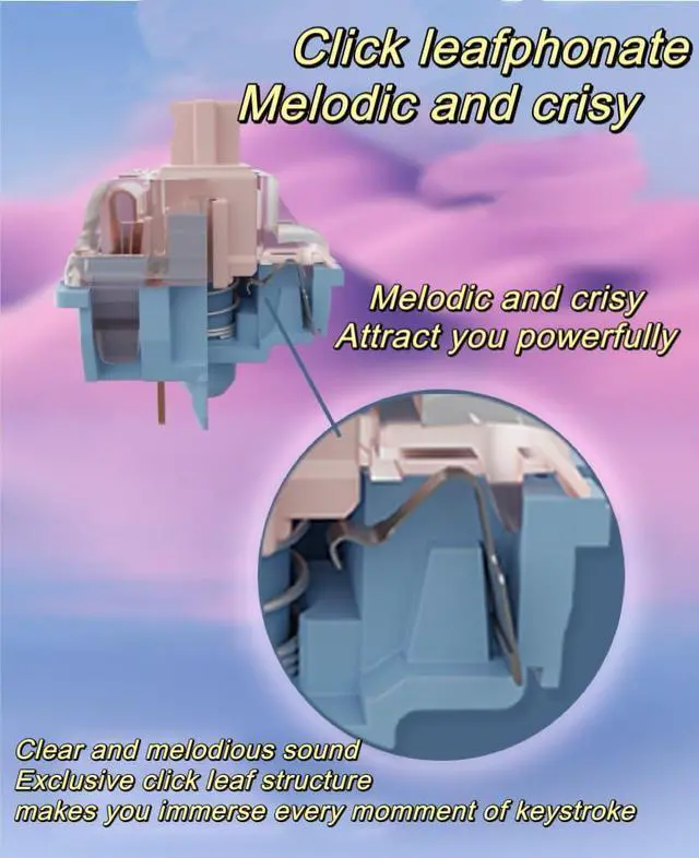 Alt view image 5 of 5 - Gateron GUYEKS Melodic Keyboard Switches, 5-Pin 60gf Clicky Key Switches, Factory Pre-lubed, Suitable for MX Mechanical Keyboards (108PCS)