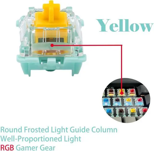 Alt view image 4 of 5 - Gateron Jade Series 3.0 Yellow Keyboard Switches,Linear 3-Pin 55gf 20mm Dual-Stage Spring Pre-lubed Switches for MX Mechanical Keyboard(Yellow,108Pcs)