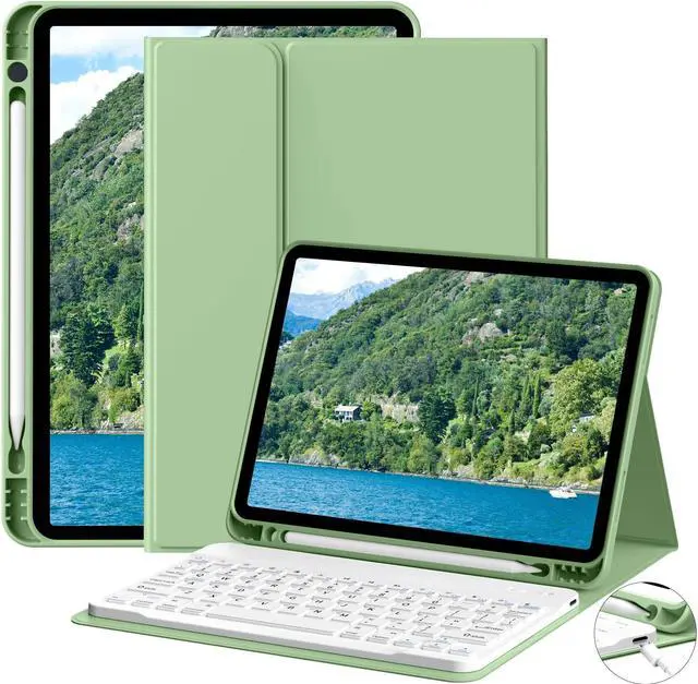 Main image of GKABXY Keyboard Case for iPad (A16) 11th Gen 11 inch 2025 & iPad 10th Gen 10.9 inch 2022 with Holder | Detachable Bluetooth Wireless Keyboard | Soft TPU Back Shell | Auto Sleep/Wake (Matcha Green)
