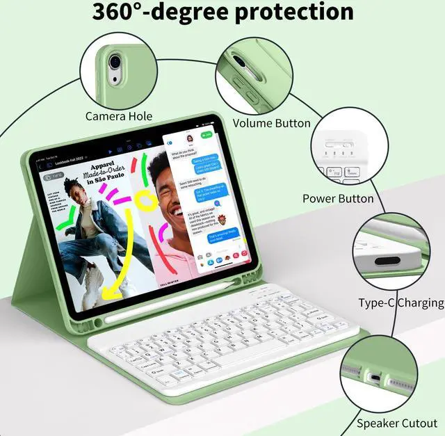 Alt view image 3 of 5 - GKABXY Keyboard Case for iPad (A16) 11th Gen 11 inch 2025 & iPad 10th Gen 10.9 inch 2022 with Holder | Detachable Bluetooth Wireless Keyboard | Soft TPU Back Shell | Auto Sleep/Wake (Matcha Green)