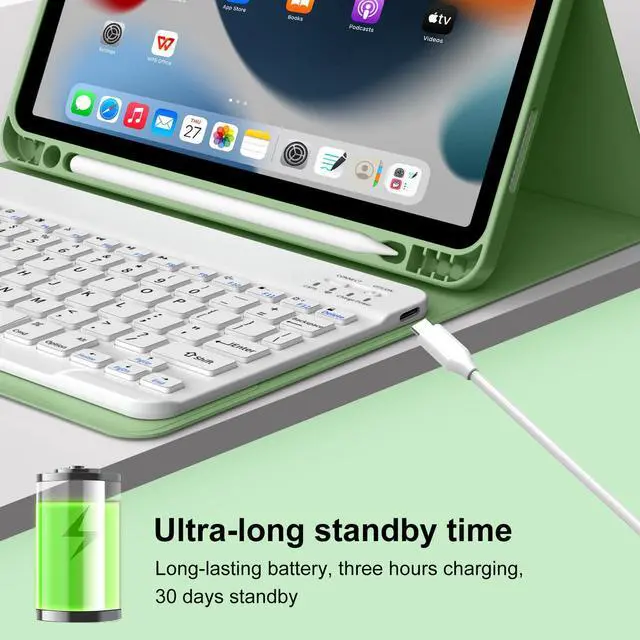 Alt view image 5 of 5 - GKABXY Keyboard Case for iPad (A16) 11th Gen 11 inch 2025 & iPad 10th Gen 10.9 inch 2022 with Holder | Detachable Bluetooth Wireless Keyboard | Soft TPU Back Shell | Auto Sleep/Wake (Matcha Green)