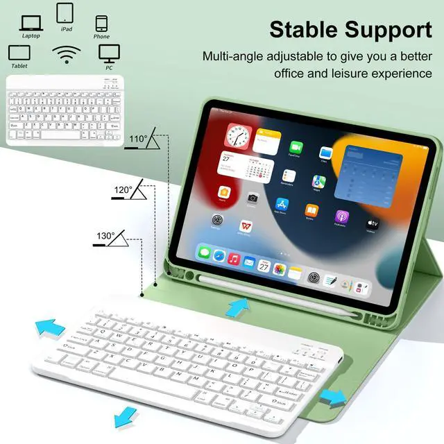 Alt view image 4 of 5 - GKABXY Keyboard Case for iPad (A16) 11th Gen 11 inch 2025 & iPad 10th Gen 10.9 inch 2022 with Holder | Detachable Bluetooth Wireless Keyboard | Soft TPU Back Shell | Auto Sleep/Wake (Matcha Green)