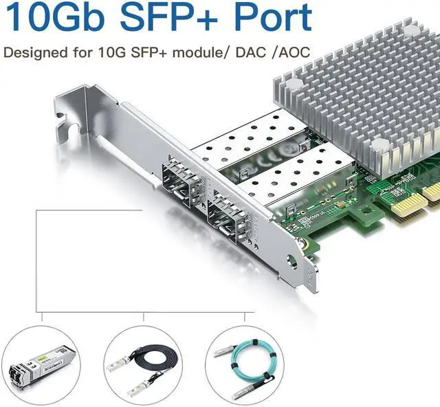 Alt view image 2 of 5 - 10Gb SFP+ PCI-E Network Card with 2 Pack 2m 10G DAC, Dual SFP+ Ports NIC Compare to Broadcom BCM57810S, PCI Express X8, Support Windows Server/Linux/VMware