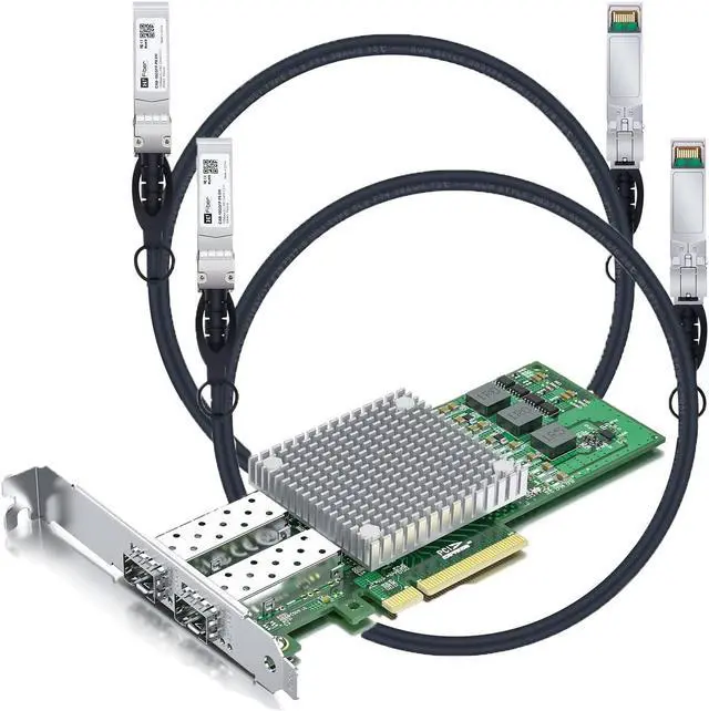 Main image of 10Gb SFP+ PCI-E Network Card with 2 Pack 2m 10G DAC, Dual SFP+ Ports NIC Compare to Broadcom BCM57810S, PCI Express X8, Support Windows Server/Linux/VMware