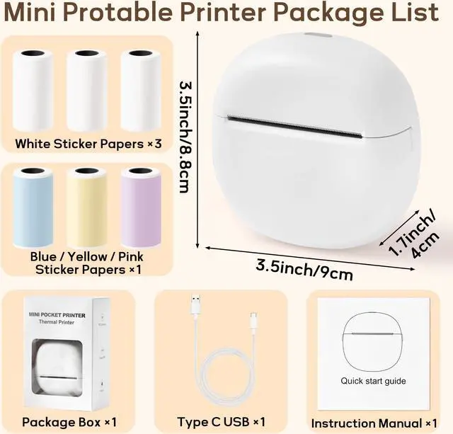 Alt view image 3 of 5 - GQIRIL Portable Mini Thermal Sticker Photo Printer with 6 Rolls Sticker and 5 Rolls White Mini Printable Sticker Paper