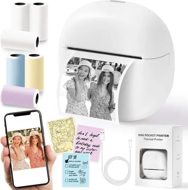 Alt view image 2 of 5 - GQIRIL Portable Mini Thermal Sticker Photo Printer with 6 Rolls Sticker and 5 Rolls White Mini Printable Sticker Paper