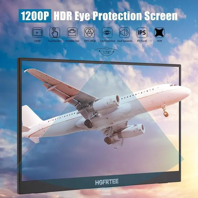 Alt view image 4 of 5 - HGFRTEE Portable Monitor Touchscreen 14", 1920x1080 60Hz USB-C & HD External Display for Laptop/Mac/Gaming/Office, VESA Mountable Travel Monitor with Built-in Speakers-14 Inch