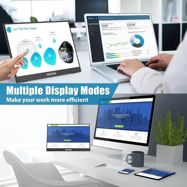 Alt view image 5 of 5 - HGFRTEE Portable Monitor Touchscreen 14", 1920x1080 60Hz USB-C & HD External Display for Laptop/Mac/Gaming/Office, VESA Mountable Travel Monitor with Built-in Speakers-14 Inch