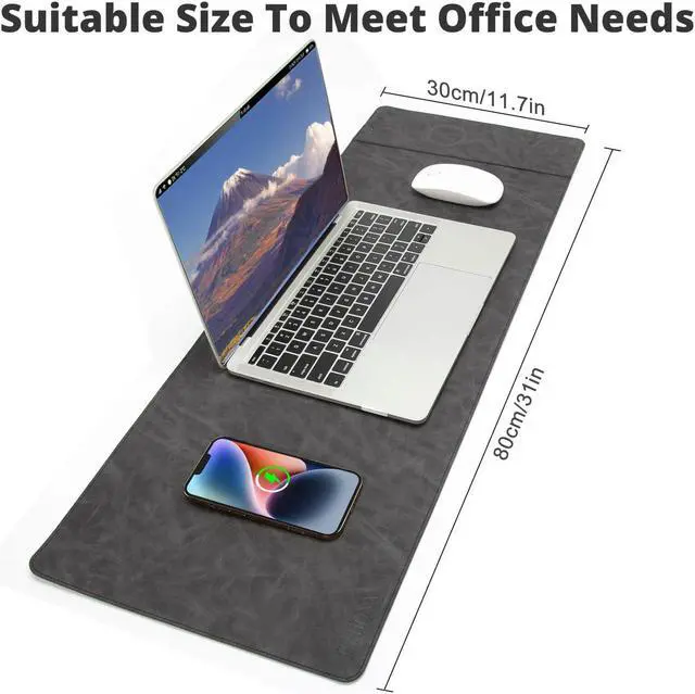 Alt view image 4 of 5 - Magnetic Wireless Charging Desk Mat, 31"x11.7" Large Mouse Pad with Ultra-Smooth Surface, Microfiber Leather Office Mouse Mat, Waterproof Extended Computer Keyboard Desk Mat for Office & Home, Laptop