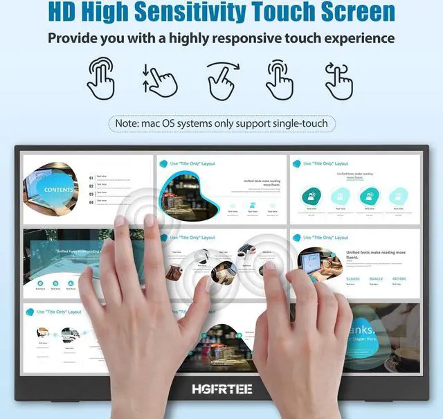 Alt view image 2 of 5 - HGFRTEE Portable Monitor Touchscreen 14", 1920x1080 60Hz USB-C & HD External Display for Laptop/Mac/Gaming/Office, VESA Mountable Travel Monitor with Built-in Speakers-14 Inch