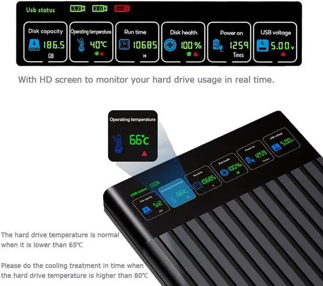 Alt view image 3 of 5 - HWAYO 2.5'' 750GB Portable External Hard Drive with LCD Display HD Screen USB3.1/3.2 Type C HDD Storage for PC, Desktop, Laptop, Mac OS, Xbox One, PS4, PS5