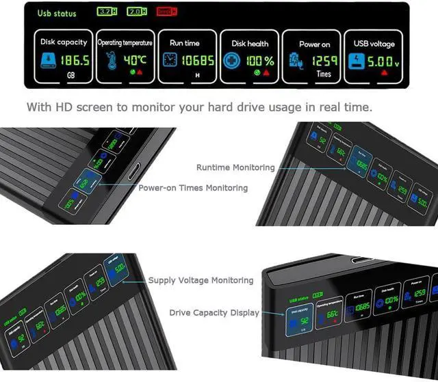 Alt view image 4 of 5 - HWAYO 2.5'' 750GB Portable External Hard Drive with LCD Display HD Screen USB3.1/3.2 Type C HDD Storage for PC, Desktop, Laptop, Mac OS, Xbox One, PS4, PS5