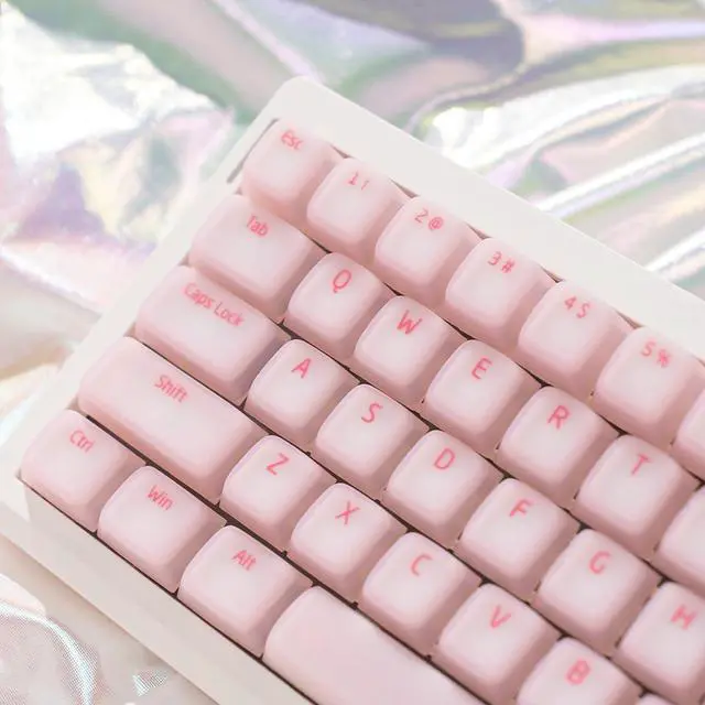 Alt view image 2 of 5 - Pink Pudding Keycaps, Cute Silicone Keycaps for Long Nail, Custom Shine Through Keyboard Cap, 113 Keys Cherry Profile Translucent Key Caps for 61/64/87/104/108 Cherry MX Switches Mechanical Keyboard