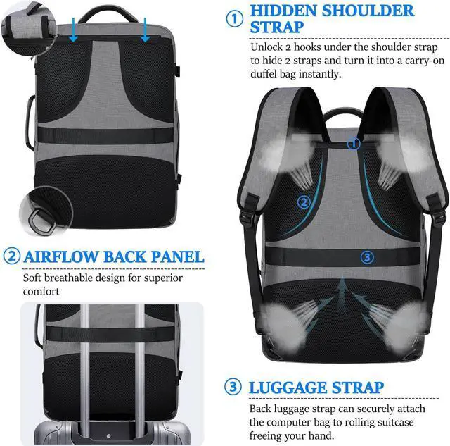 Alt view image 5 of 5 - IGOLUMON Travel Backpack for Men Women 40L Flight Approved Carry on Backpack 17 Inch Waterproof Laptop Backpack Large Luggage Daypack Business College Weekender Overnight Backpack with Shoe Bag, Grey