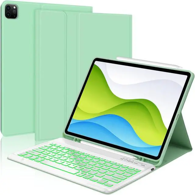Main image of iPad Air 13 inch Case with Keyboard (M2 2024/ M3 2025), 7 Colors Backlit, Detachable Wireless Bluetooth Keyboard, Slim & Light, Folio Cover for iPad 12.9 6th 2022/5th 2021/4th 2020/3rd 2018 Gen, Green