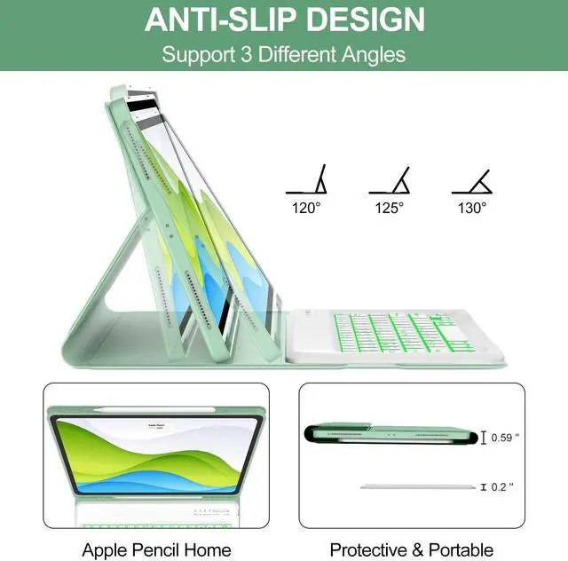 Alt view image 4 of 5 - iPad Air 13 inch Case with Keyboard (M2 2024/ M3 2025), 7 Colors Backlit, Detachable Wireless Bluetooth Keyboard, Slim & Light, Folio Cover for iPad 12.9 6th 2022/5th 2021/4th 2020/3rd 2018 Gen, Green