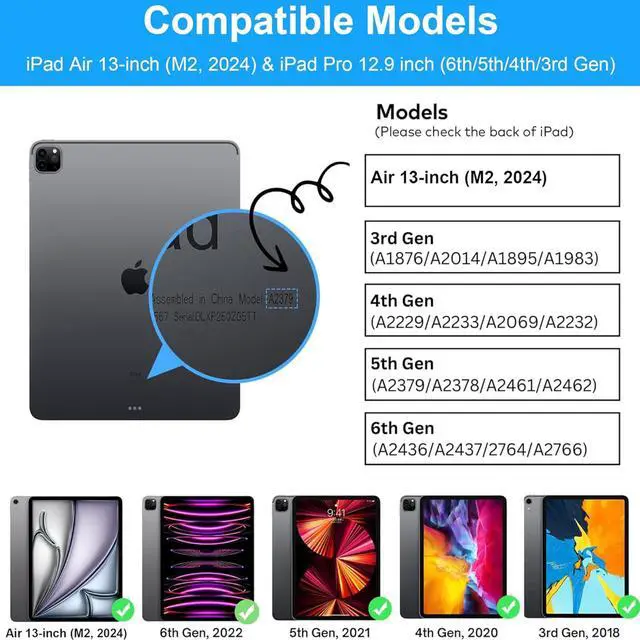 Alt view image 2 of 5 - iPad Air 13 inch Case with Keyboard (M2 2024/ M3 2025), 7 Colors Backlit, Detachable Wireless Bluetooth Keyboard, Slim & Light, Folio Cover for iPad 12.9 6th 2022/5th 2021/4th 2020/3rd 2018 Gen, Green