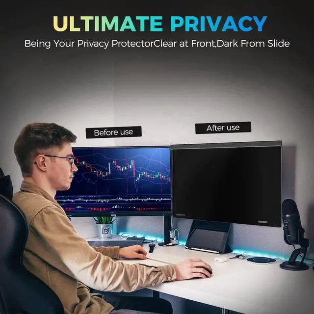 Alt view image 4 of 5 - 5A Magnetic Computer Privacy Screen Filter 27 Inch for 16:9 Aspect Ratio Widescreen Monitor, Eye Protection Anti Glare Blue Light Computer Privacy Shield Panel, Removable Anti-Scratch Protector
