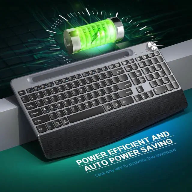 Alt view image 4 of 5 - JOYACCESS Ergonomic Wireless Keyboard with Wrist Rest, Low-Profile,Phone Holder,2.4GHz Full Size Silent Cordless USB Computer Keyboard for Windows, Mac OS Desktop/Laptop/PC-Black Grey