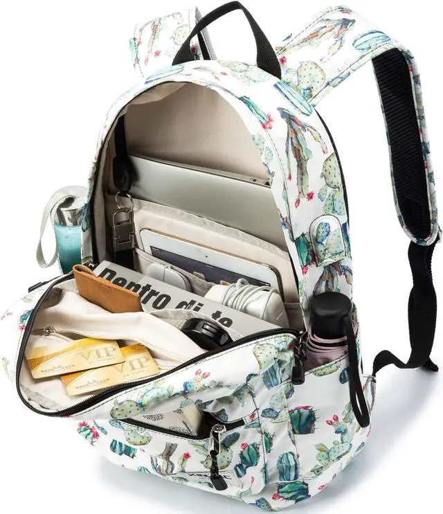 Alt view image 2 of 5 - Kinmac Water Resistant Laptop Travel Outdoor Backpack with USB Charging Port for 13 inch 14 inch and 15.6 inch Laptop (Cacti)