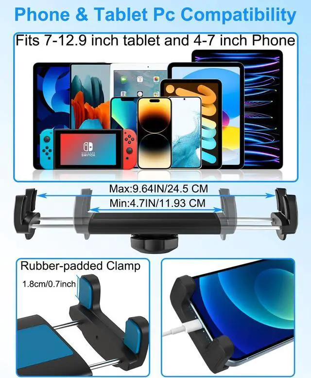 Alt view image 3 of 5 - Kolasels Car Tablet Holder CD Slot, [Height Adjustable Arm] Car CD Player Tablet Mount, Universal Car CD Clamp for iPad Pro Air Mini, Galaxy Tabs/Z Fold/Z Flip, iPhone, More 4-12.9" Device