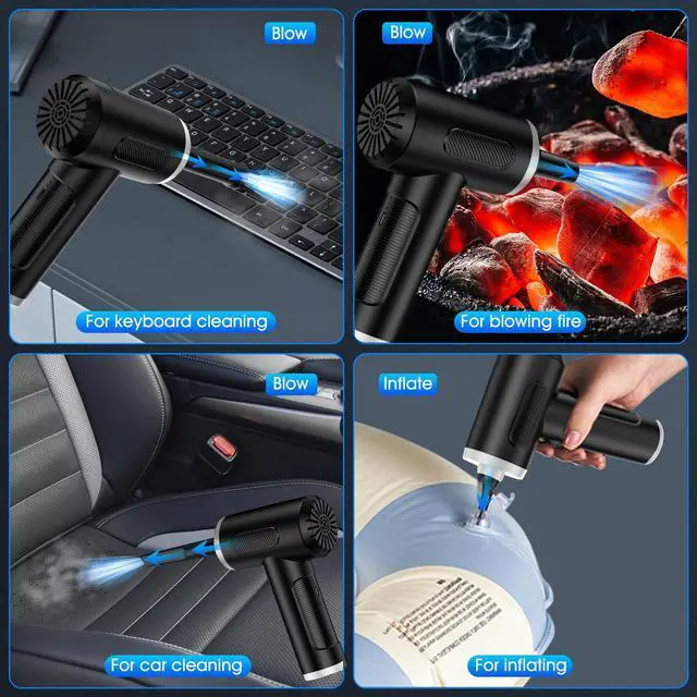 Alt view image 2 of 5 - Compressed Air Duster, 100000RPM Handheld Car Air Blower& Pump, 3 Gear Adjustable Electric Air Duster/Mini PC Cleaner, Rechargeable Keyboard Duster with LED Light-8 Kits Air Blower for Computer