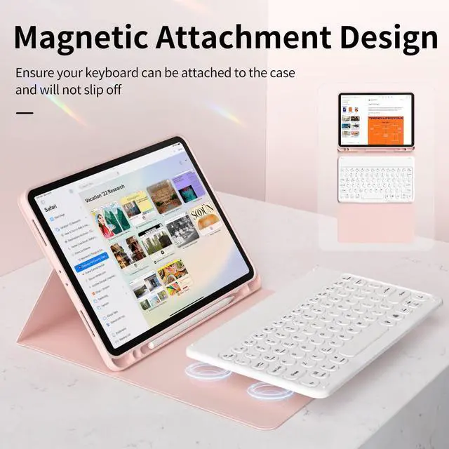 Alt view image 3 of 5 - KVTVOU for iPad Pro 11 Inch 4th/3rd/2nd Generation Keyboard Case (2022/2021/2020) - 7 Colors Backlit Magnetically Detachable Wireless Bluetooth Keyboard & Lightweight Stand Folio Cover, Pink