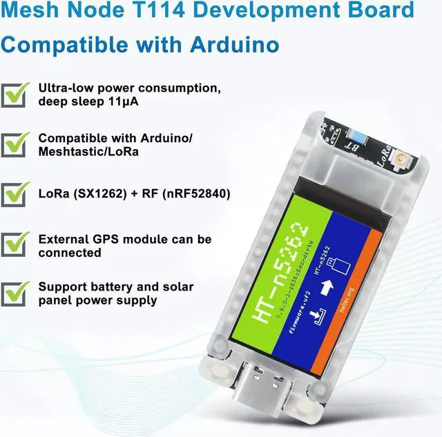 Alt view image 2 of 5 - Mesh Node T114 Board V2 with Case and 950mAh Battery Set, TFT Display nRF52840 SX1262 Module Support LoRa Bluetooth 5.0 GPS Solar Panel Power Supply for Meshtastic Arduino LoRawan IOT (915MHz Antenna)