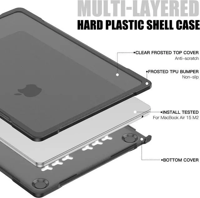 Alt view image 3 of 5 - Mektron 2025/2024/2023 Heavy Duty Case for MacBook Air 15 inch with M4/M3/M2 Chip Model A3241/A2941/A3114,15.3 Shockproof Protective Hard Shell Cover with Keyboard Skin, A-Black-Throught