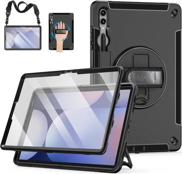 Main image of Case for Galaxy Tab S10 Plus/S9 FE Plus/S9 Plus 12.4 INCH: TPU Cover for Samsung Tablet Tab S10+/S9 FE+/S9 + 12.4" 5G W/Screen Protector - Stand- Handle- Shoulder Strap- S-Pen Holder- Black