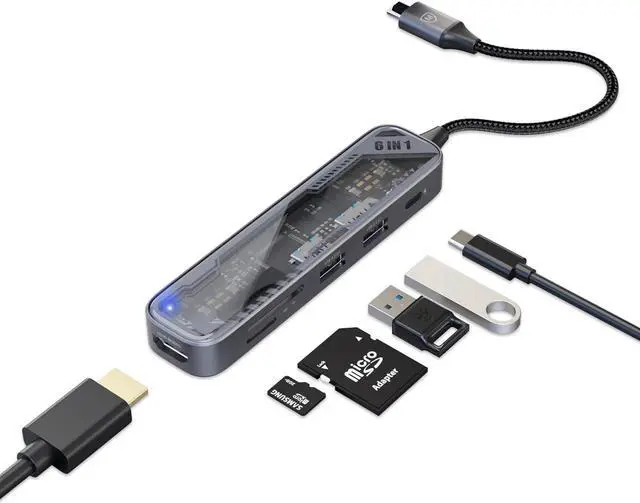 Main image of MicroPack USB C Hub 6 in 1, 100W PD Charging, 4K@60Hz HDMI, 2 USB 3.2 GEN1 5Gbps, TF/SD Card Reader, USB C Multi-Port Adapter Docking Station for MacBook Pro Air iPad Laptop Other Type C Devices