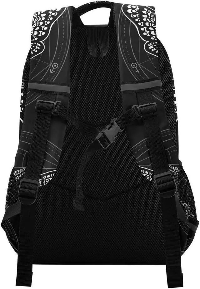 Alt view image 2 of 5 - MNSRUU Laptop Backpack with Chest Strap, Gothic Black Skull Moth School Backpack, Travel Hiking Backpack for Boys Girls Teen Adult, Rucksack, Knapsack