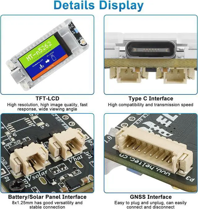 Alt view image 4 of 5 - Mesh Node T114 Board V2 with Case and 950mAh Battery Set, TFT Display nRF52840 SX1262 Module Support LoRa Bluetooth 5.0 GPS Solar Panel Power Supply for Meshtastic Arduino LoRawan IOT (915MHz Antenna)