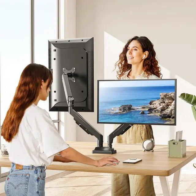 Alt view image 5 of 5 - MOUNT PRO Dual Monitor Stand for Two Screens up to 43 Inch, Heavy Duty Ultrawide Double Monitor Arm Holds up to 33lbs Each, Premium Adjustable Computer Monitor Mount for 2 Monitors, VESA Desk Mount
