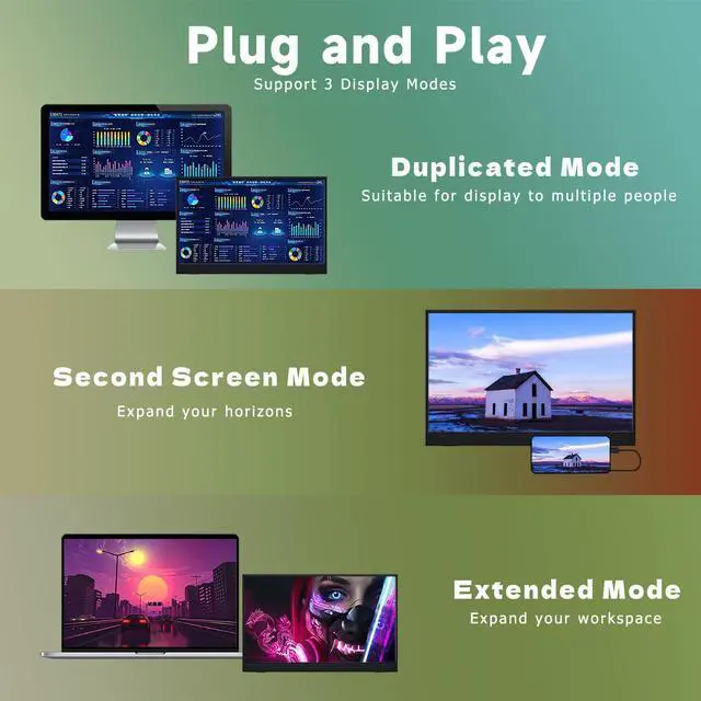 Alt view image 4 of 5 - Morzmy 16" 2.5K Portable Monitor, 2560x1600 IPS Display 100% sRGB with Dual Built-in Speakers,Eye Care External Second Computer Monitor for PC Laptop Mac Phone Game, HDMI/Type-C Travel Monitor