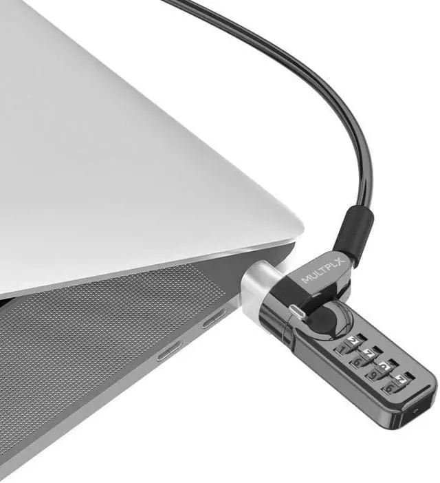 Main image of Multplx Universal Laptop Security Lock | Compatible with All Laptops inc MacBook | 1.7m Anti-Theft Cable | 4 Digit Combination Lock | Cut Resistant Steel Cable | Kensington Lock Alternative