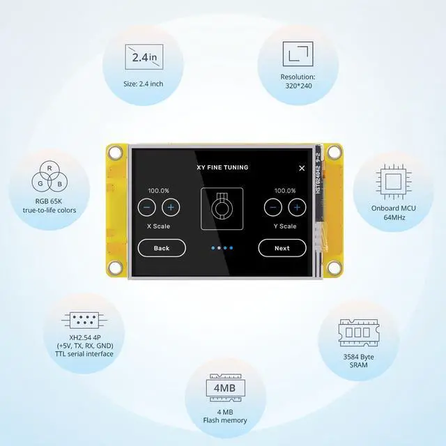Alt view image 2 of 5 - Nextion HMI Display 2.4 Discovery Series NX3224F024 LCD-TFT Resistive Touch Screen 320×240, Suitable for Racing Dashboard, 3D Printer, etc.