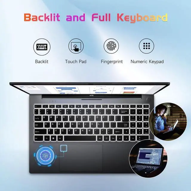 Alt view image 3 of 5 - NIMO 15.6'' FHD IPS Student Business Laptop Computer, 8GB RAM 128GB SSD, Intel Pentium Quad-Core N100(Beat to i3 1115G4, Up to 3.4GHz), 2 Years Warranty, Fingerprint, Backlit Keyboard, Wi-Fi 6