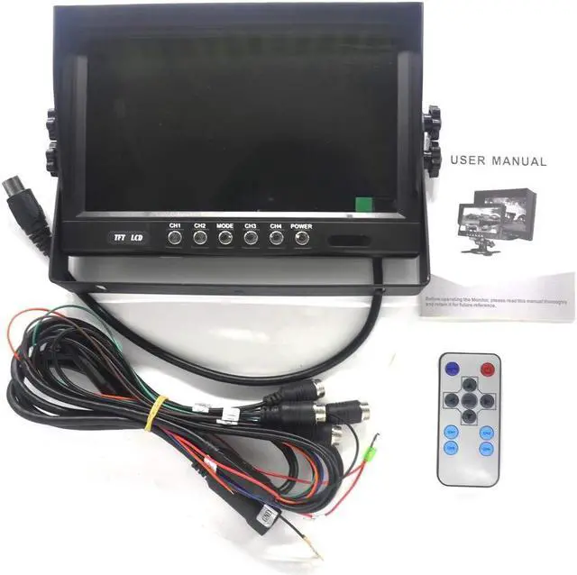 Alt view image 2 of 5 - Padarsey 9" TFT LCD Car Rearview Quad Split Monitor,Remote Control, 4 Channels 4-PIN Connector Video Inputs Shockproof - 12V-24V 800480HD Screen w/Sunshade Anti-Glare