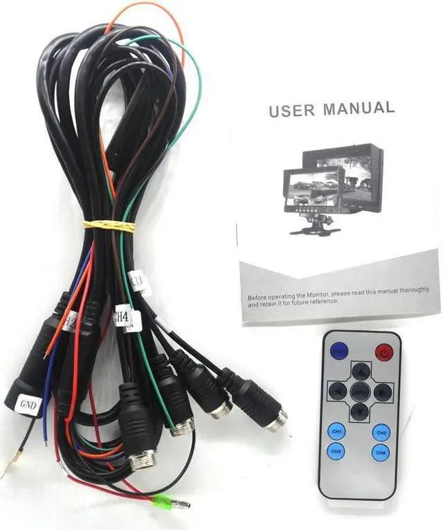 Alt view image 4 of 5 - Padarsey 9" TFT LCD Car Rearview Quad Split Monitor,Remote Control, 4 Channels 4-PIN Connector Video Inputs Shockproof - 12V-24V 800480HD Screen w/Sunshade Anti-Glare